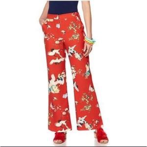 Rara Avis by Iris Apfel wide leg floral bird trousers pants NWT